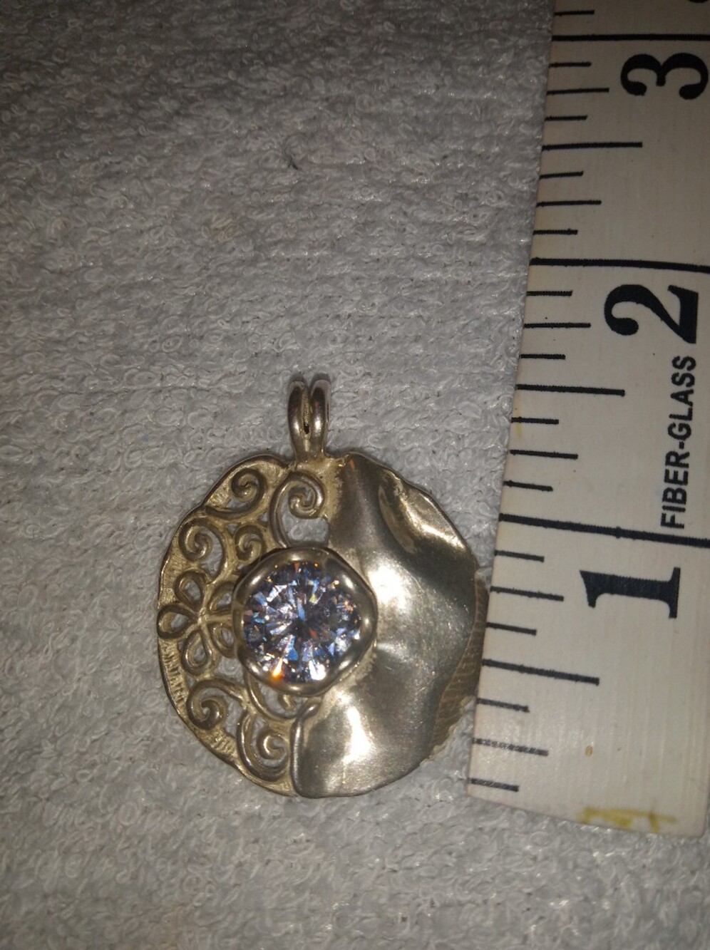 Opulenza Sterling Silver Filigree Pendant Necklace with Clear CZ Stone